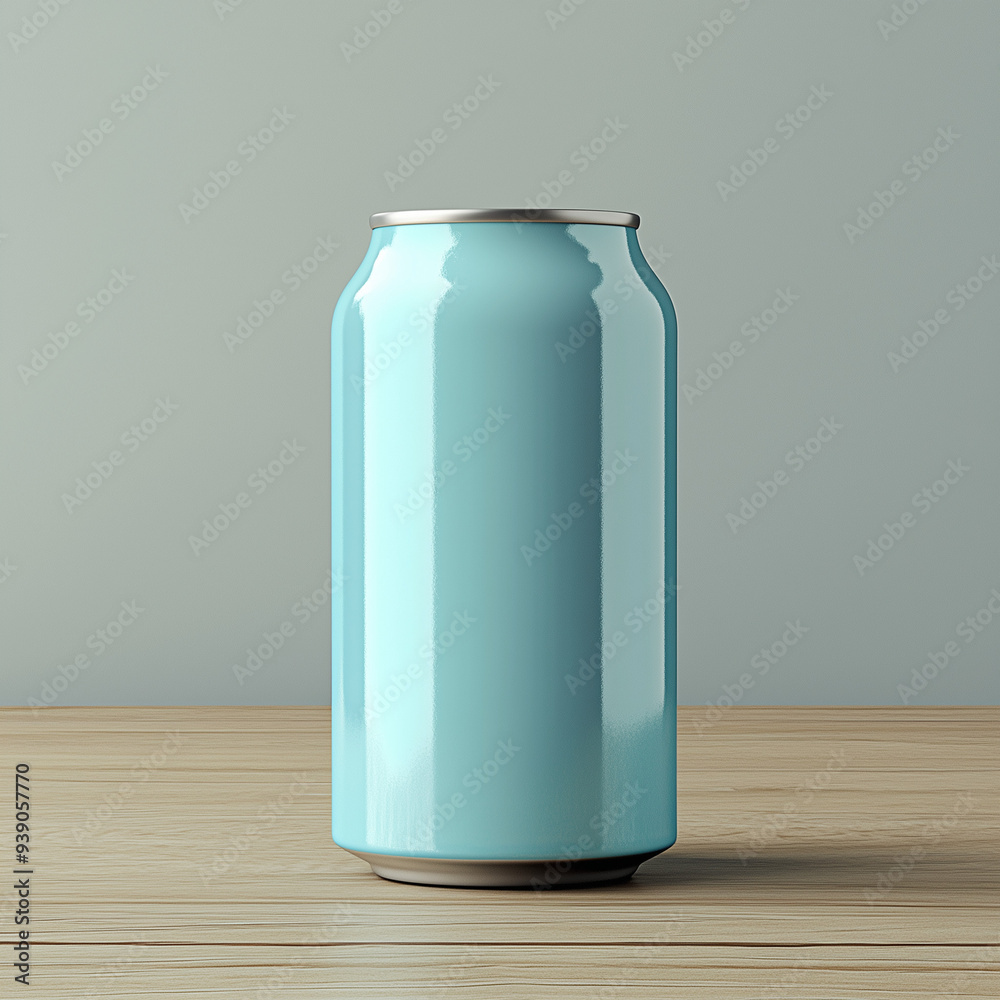 mock up minimalist blue soda can 330ml, on wooden table in pastel color background isolation, Ai generated Images mock up minimalist blue soda can 330ml, on wooden table in pastel color background isolation, Ai generated Images