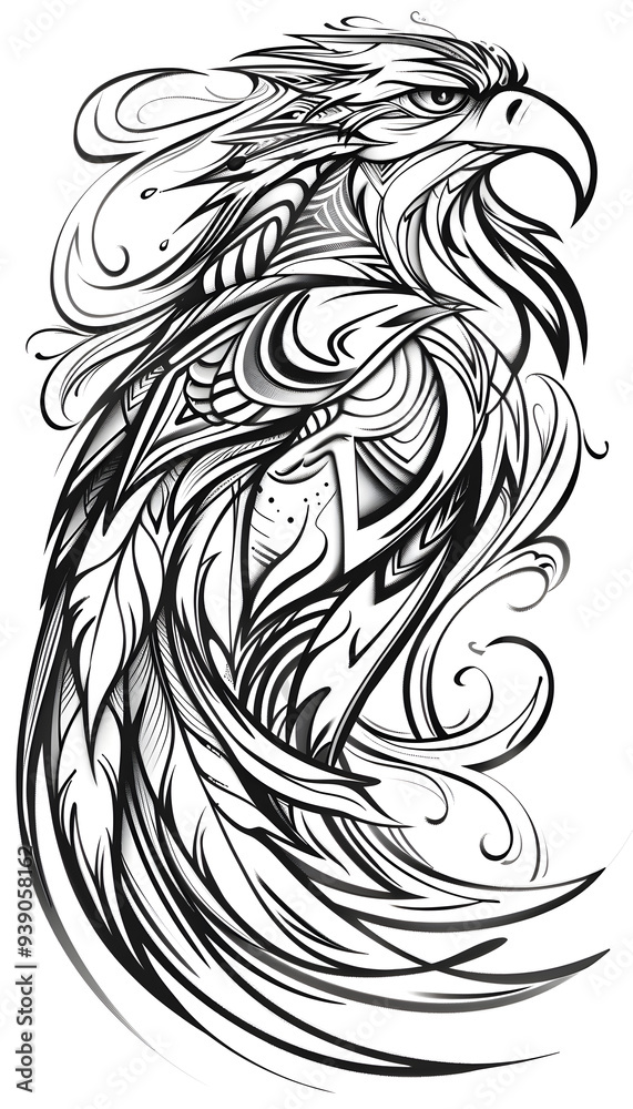 Tribal Hawk Tattoo black and white illustration Tribal Hawk Tattoo black and white illustration