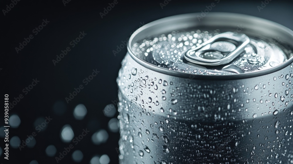 Cool aluminum can with water droplets on the surface, creating a refreshing and crisp look, ideal for beverage concepts. Cool aluminum can with water droplets on the surface, creating a refreshing and crisp look, ideal for beverage concepts.