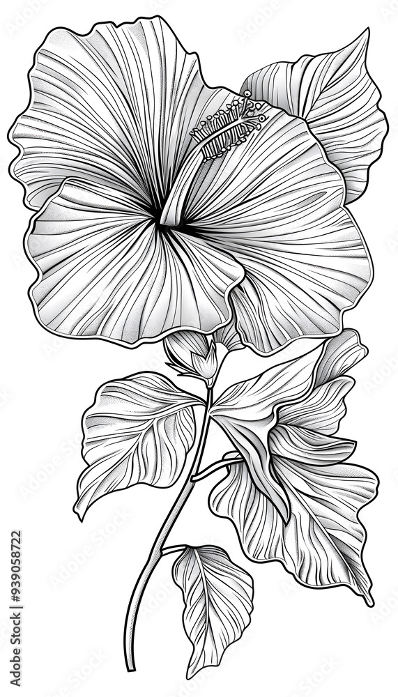 Fototapeta premium Tribal Hibiscus flower Tattoo black and white illustration