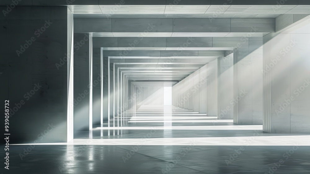 Modern architectural structure characterized by a series of evenly spaced, rectangular columns creating a tunnel-like effect Modern architectural structure characterized by a series of evenly spaced, rectangular columns creating a tunnel-like effect