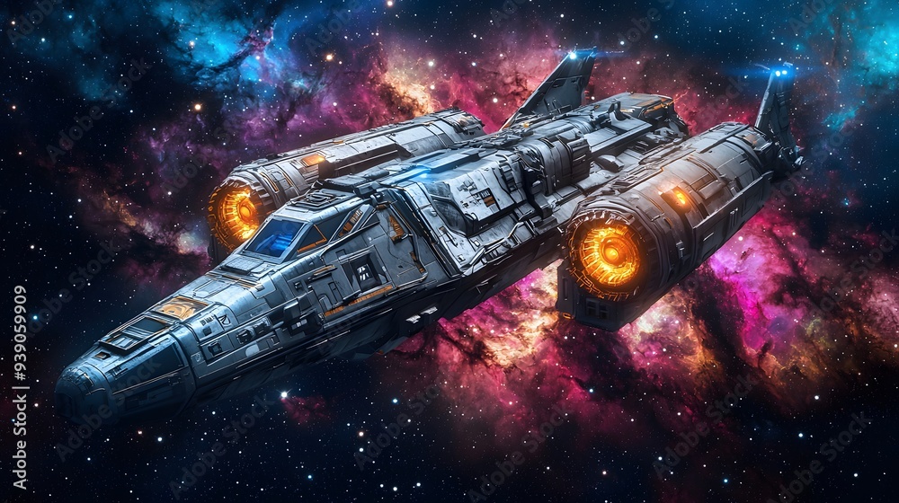 Spaceship flying through nebula. Spaceship flying through nebula.