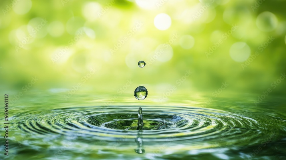 Crystal-clear water drop on a fresh green background, evoking the calm and refreshing essence of nature. Crystal-clear water drop on a fresh green background, evoking the calm and refreshing essence of nature.