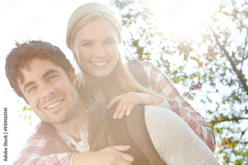 Romance, portrait or happy couple hiking in woods for travel, outdoor adventure or journey in nature. Low angle, hikers or people in forest together on holiday vacation, trip or break to explore park Romance, portrait or happy couple hiking in woods for travel, outdoor adventure or journey in nature. Low angle, hikers or people in forest together on holiday vacation, trip or break to explore park