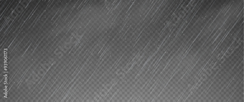 Raindrops on transparent background. Storm with rain and white cloud isolated on transparent background. Downpour, hail rainy weather. Rain and snow, rain and hail png.