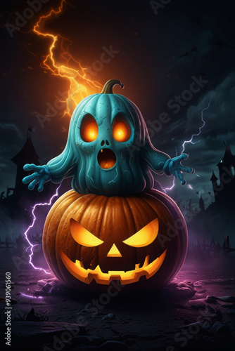 Pumpkin on a dark background. Halloween style.