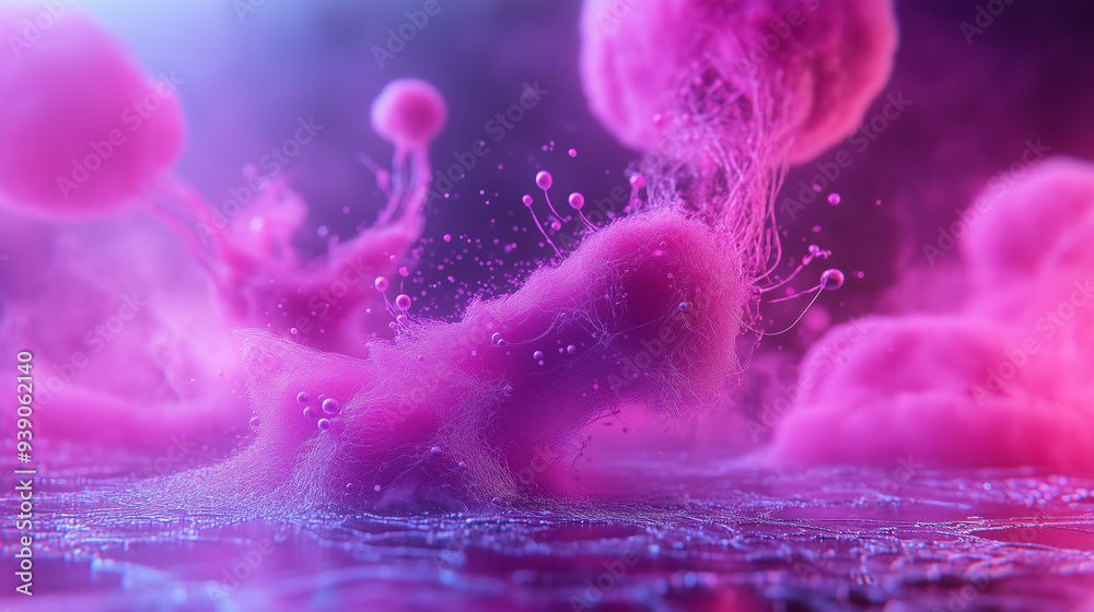 Fototapeta premium Ethereal Pink Nebula with Floating Bubbles and Glowing Particles