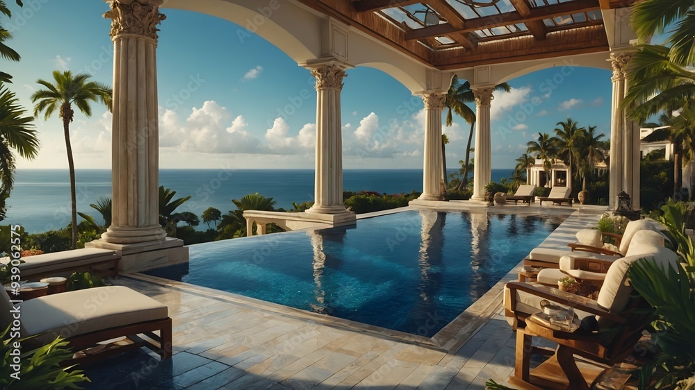 Fototapeta premium Coastal Oasis: Exclusive Luxury Mansion with Pool