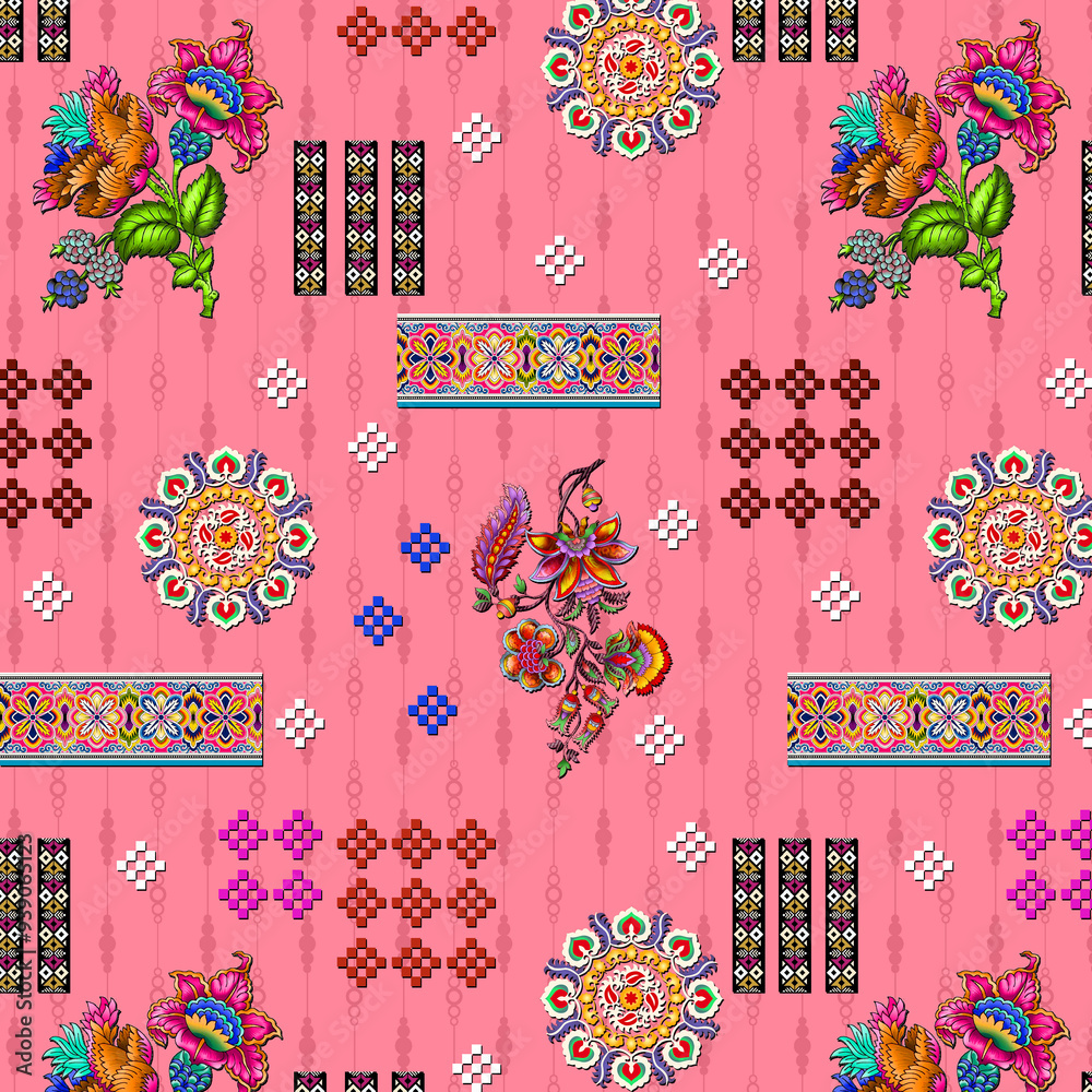 Fototapeta premium seamless pattern with flowers allover digital pattern illustration design