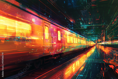 Abstract digital background depicting a train in motion, highlighting the speed and dynamic energy of modern transportation