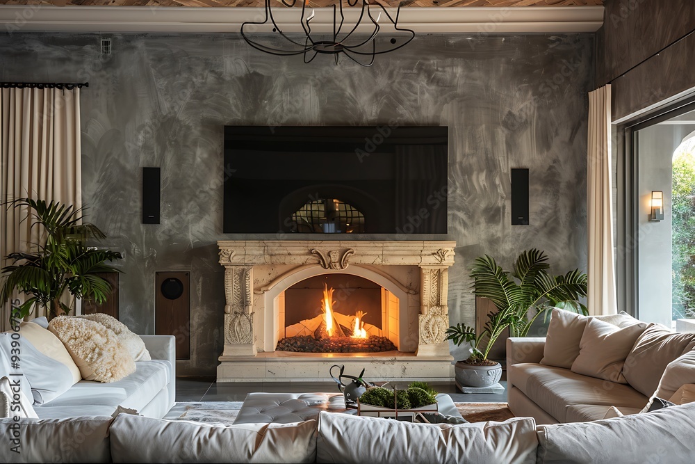 Fototapeta premium living room with fireplace