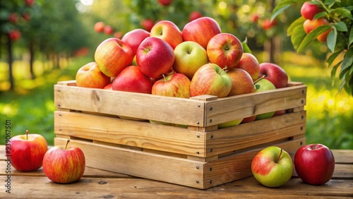 Fresh Autumn Harvest Apples in Wooden Crate