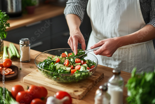 person preparing salad