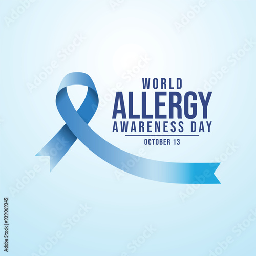 World Allergy Awareness Day vector design template good for celebration usage. World Allergy Awareness design. Blue ribbon. Flat design. eps 10.