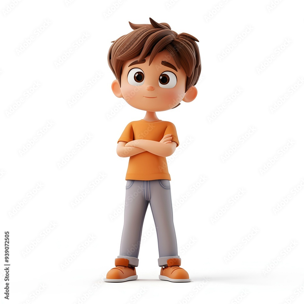 Cute Cartoon Boy Character with Arms Crossed Cute Cartoon Boy Character with Arms Crossed