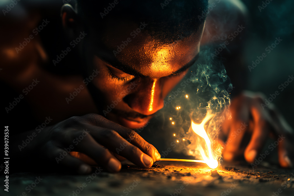 A burning match alongside a man, symbolizing the fragile nature of patience and self-control. A burning match alongside a man, symbolizing the fragile nature of patience and self-control.