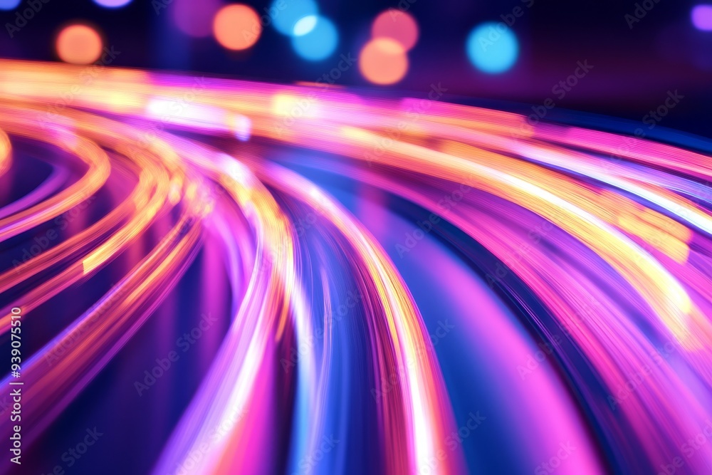 Obraz premium Vibrant Light Trails at Night Capturing Urban Cityscape Motion and Colorful Spectrum