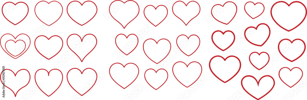 Heart Shapes Line Art, Love Shapes Icon Outline Vector Art. Simple Red Heart Shape Line Art on White Background. Heart Shapes Line Art, Love Shapes Icon Outline Vector Art. Simple Red Heart Shape Line Art on White Background.