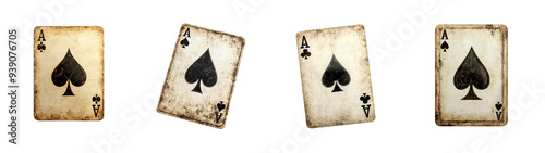 Four vintage-style Ace of Spades playing cards are arranged in a row.

 photo