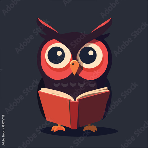 Cute cartoon owl reading book education wisdom knowledge learning animal bird intelligent nocturnal mascot logo icon symbol design element illustration graphic vector art image isolated background photo