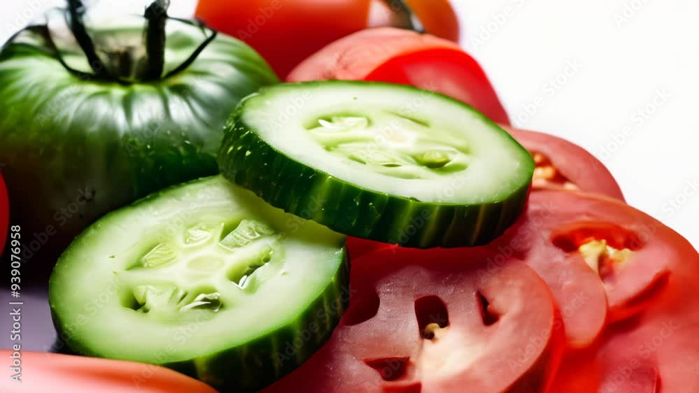 Freshly sliced cucumbers and tomatoes ready for a healthy snack or salad Freshly sliced cucumbers and tomatoes ready for a healthy snack or salad