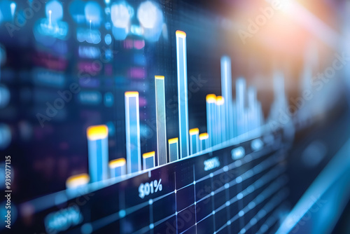 Gráficas de barras azules en pantalla.