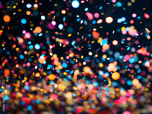 Colorful confetti explosion on a dark background, capturing the excitement and energy of a festive celebration, with vibrant confetti pieces scattered in the air.