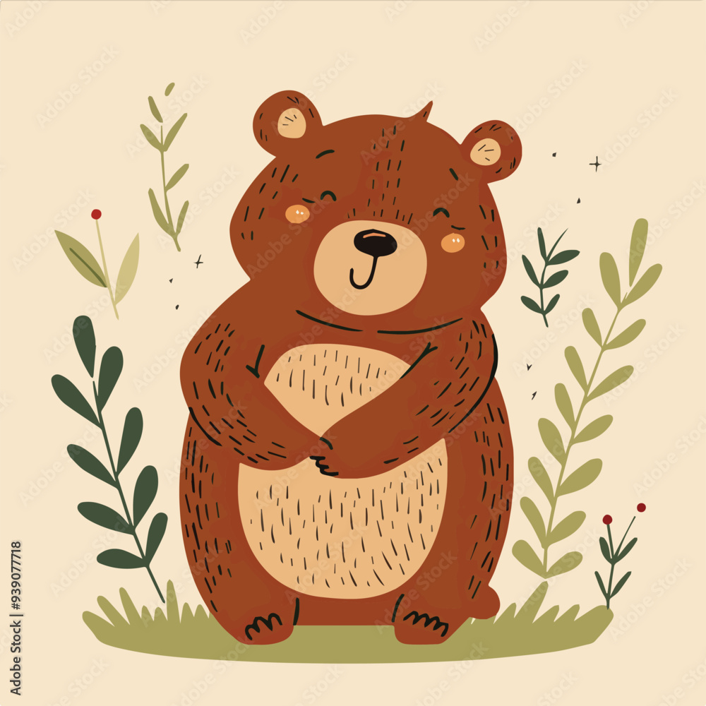Cute brown bear smiling cartoon character woodland animal hand drawn illustration forest flora fauna kids design background digital download graphic element wild animal printable art Cute brown bear smiling cartoon character woodland animal hand drawn illustration forest flora fauna kids design background digital download graphic element wild animal printable art