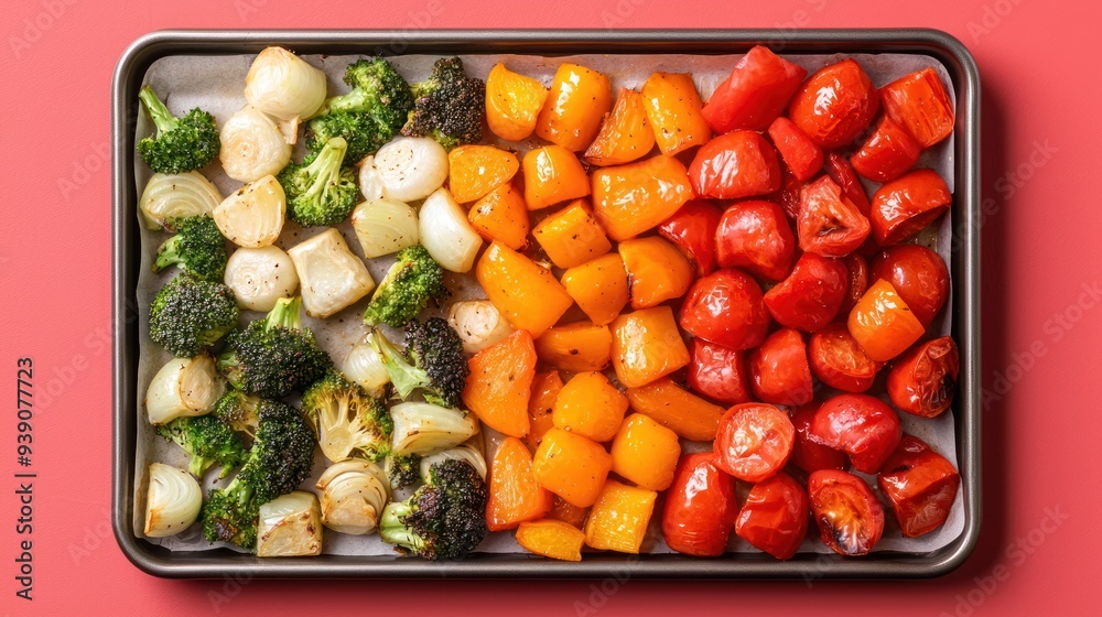 Nutritious Meal Prep: Colorful Roasted Vegetables on Sheet Pan, Generative Ai Nutritious Meal Prep: Colorful Roasted Vegetables on Sheet Pan, Generative Ai
