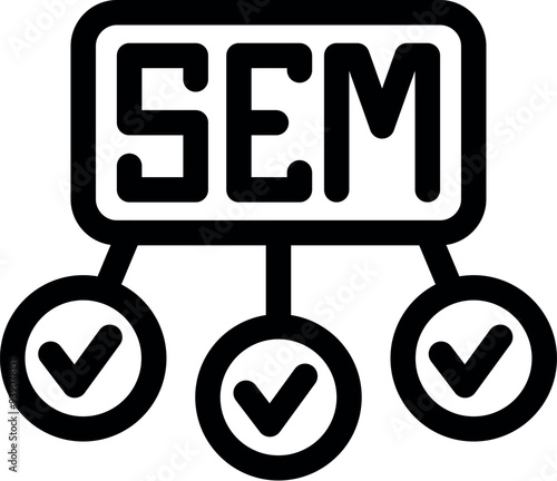 This vector icon represents a successful sem strategy, showing positive results with checkmarks