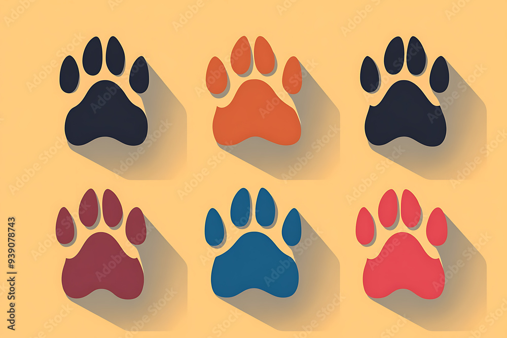 An illustration of dog paws in a flat art style, featuring clean lines and minimalistic design An illustration of dog paws in a flat art style, featuring clean lines and minimalistic design