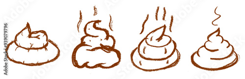 Poop Crayon Chalk Drawing Vector Set