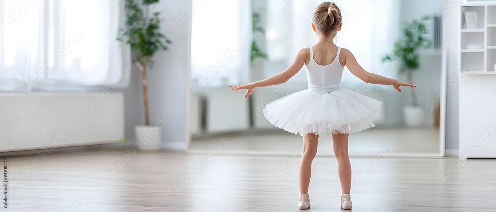 A young ballerina in a white tutu gracefully poses in a bright dance studio, showcasing elegance and artistry. A young ballerina in a white tutu gracefully poses in a bright dance studio, showcasing elegance and artistry.