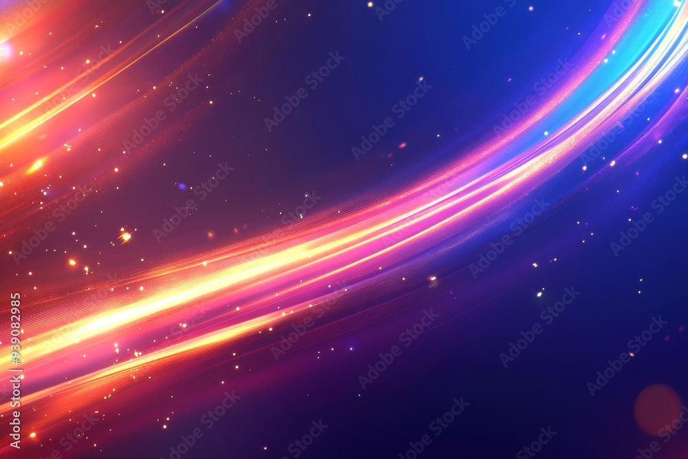 Obraz premium Vibrant Cosmic Light Streaks with Starry Sky in the Background.