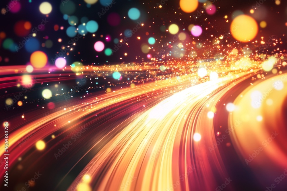 Colorful Light Trails with Sparkling Bokeh in Motion during Night Time Colorful Light Trails with Sparkling Bokeh in Motion during Night Time