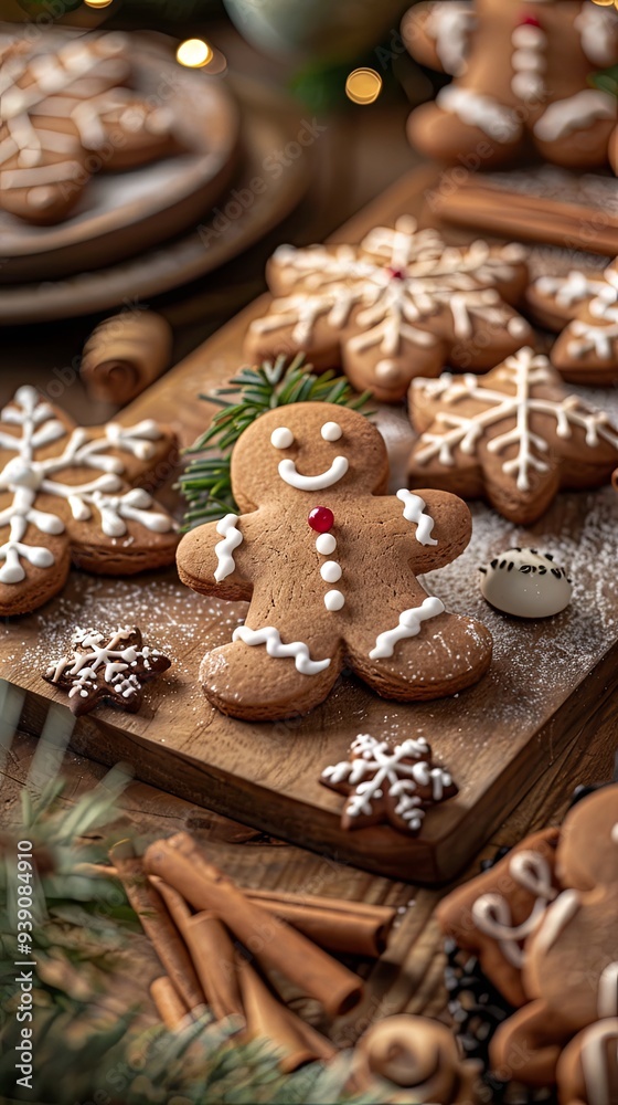 Holiday gingerbread treats with festive decoration and room for message 