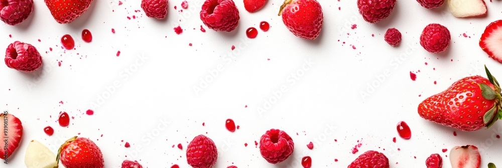 Red Berries Frame with White Background Red Berries Frame with White Background