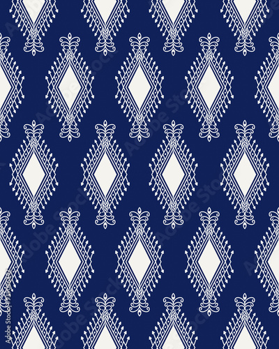Illustration of Blue and White Geometric Ethnic Patterns Ikat.