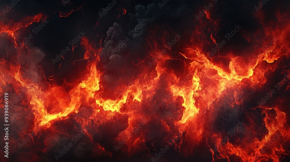 Halloween-themed banner with lava bursts, blazing fire, and dark smoke clouds, perfect for an infernal backdrop with room for copy. Halloween-themed banner with lava bursts, blazing fire, and dark smoke clouds, perfect for an infernal backdrop with room for copy.