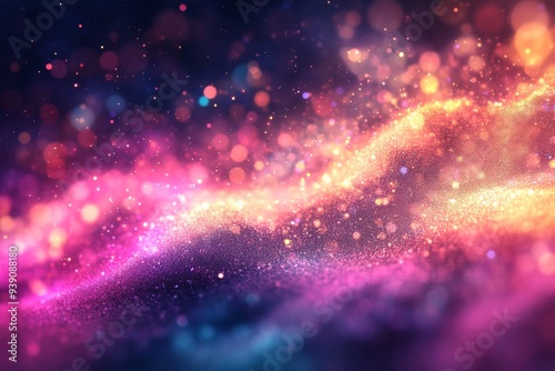 Beautiful Abstract Neon Lights With Multicolor Bokeh And Glittering Particles Background