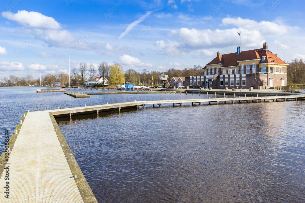 Jetty going to the restaurant at the lake in Paterswolde, Netherlands