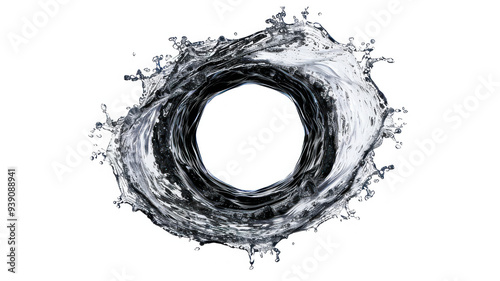 Isolated Black Hole on White Background, a striking visual representation of a black hole, showcasing its dark essence against a pure white backdrop, perfect for digital design. photo