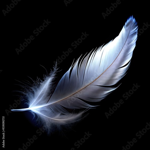 ethereal white feather floating isolated on pure