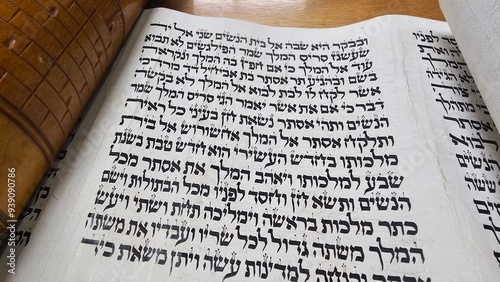 Scroll of Esther - Traditional Megillah hebrew jewish Purim Manuscript in Synagogue torah - מגילת אסתר חג פורים קריאת מגילה 