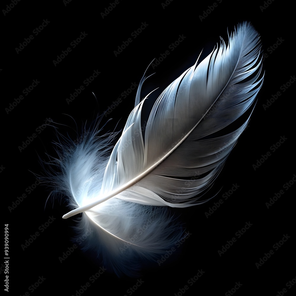 ethereal white feather floating isolated on pure ethereal white feather floating isolated on pure