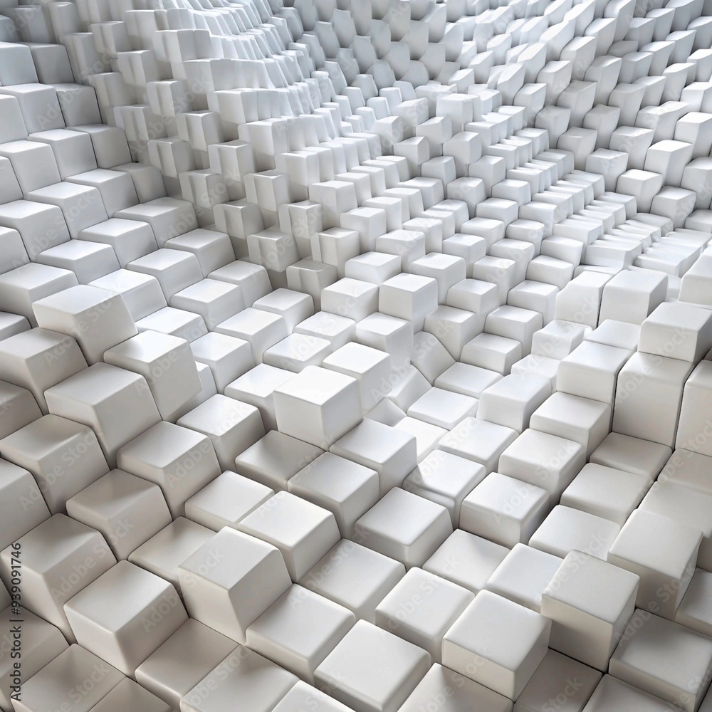 A close-up image of a white, three-dimensional, geometric pattern made of cubes. The cubes are arranged in a wave-like formation, creating a sense of depth and texture. A close-up image of a white, three-dimensional, geometric pattern made of cubes. The cubes are arranged in a wave-like formation, creating a sense of depth and texture.
