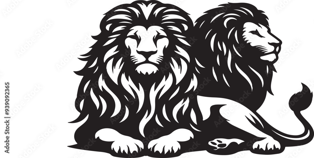 Naklejka premium Lion silhouette vector style with White Background