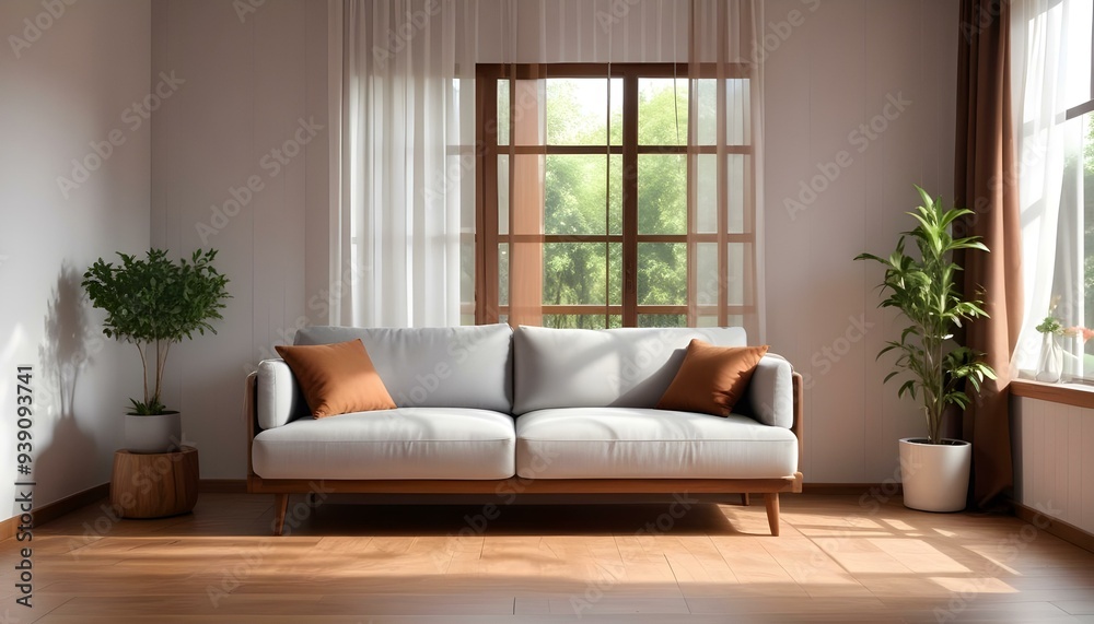 Interior mockup In a white room a blue sofa is placed next to a photo frame on the wall Interior mockup In a white room a blue sofa is placed next to a photo frame on the wall