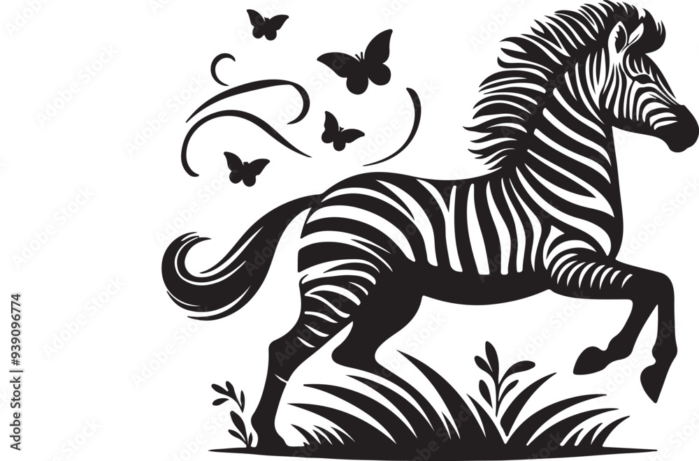 Zebra silhouette vector style with White Background Zebra silhouette vector style with White Background