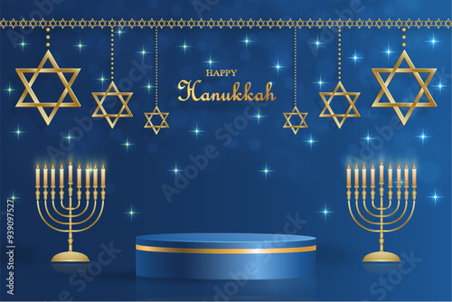 Happy Hanukkah podium round stage with nice and creative symbols